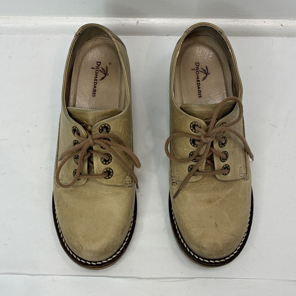Dromedaris Kaley Womens Tan Leather Lace Up Oxford Shoes Size 37 Grandpa Grandma - Picture 10 of 10